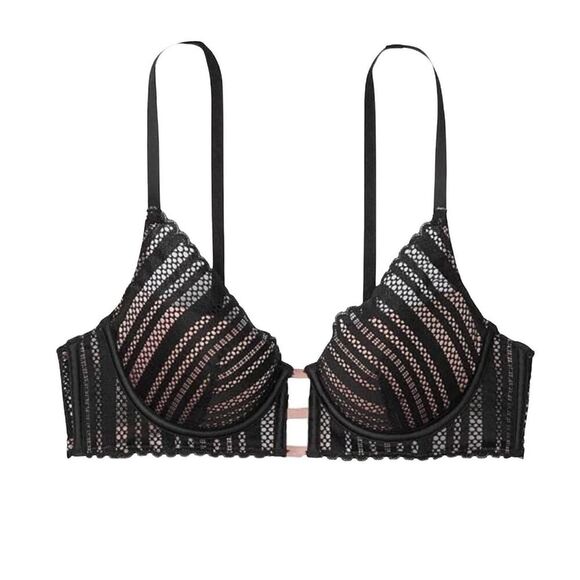 Victoria's Secret Other - Victoria's Secret NEW Very Sexy Black striped plunge bra with Pink Satin | 34D